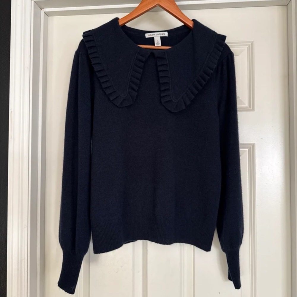 Autumn Cashmere Navy Peter Pan Collared Puff Sleeve 100% Cashmere Sweater
Large - Picture 12 of 12